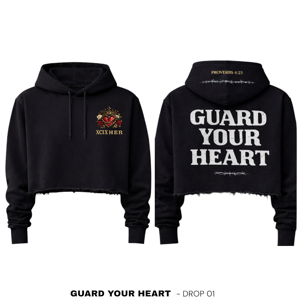 XCIX HER "Guard Your Heart" Cropped Hoodie - Black (Drop 01)