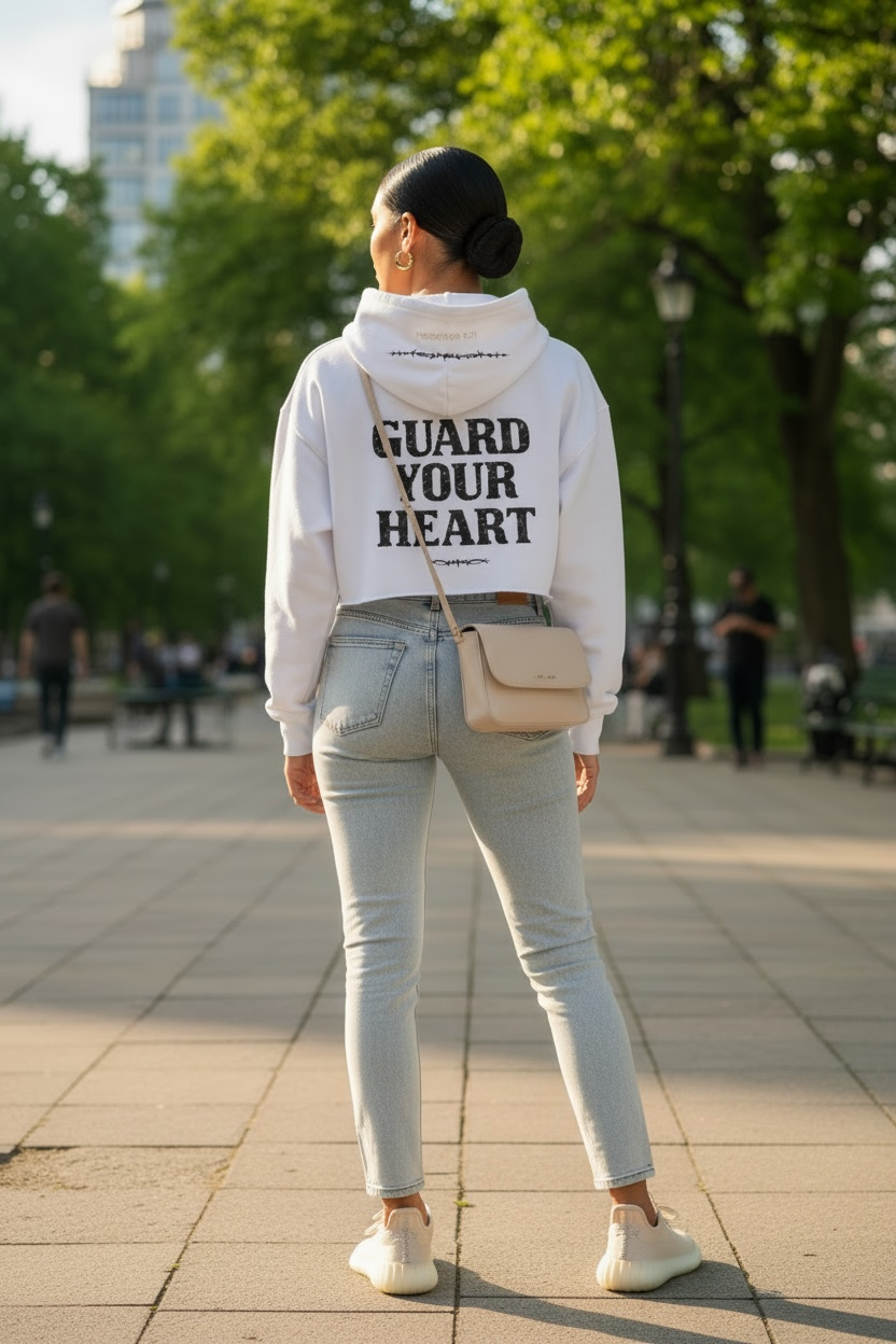 XCIX HER "Guard Your Heart" Cropped Hoodie - White (Drop 01)
