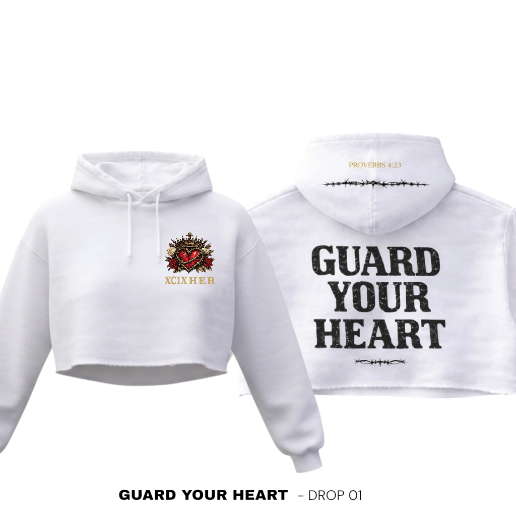 XCIX HER "Guard Your Heart" Cropped Hoodie - White (Drop 01)